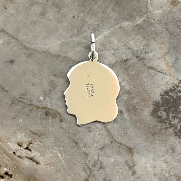 Sterling Silver 925 Female Girl Child Silhouette Profile Engravable Charm - Picture 3 of 11